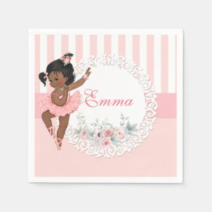 Ballerina Pink Tutu Stripes Flowers Lace Napkin