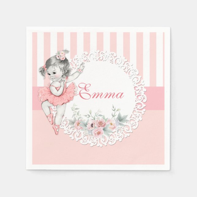 Ballerina Pink Tutu Stripes Flowers Lace Napkin (Front)