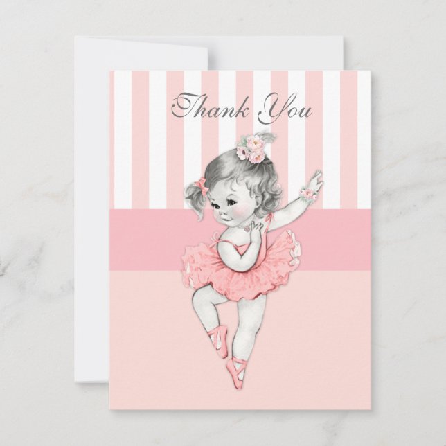 Ballerina Pink Tutu Stripes Flowers Lace Thank You (Front)