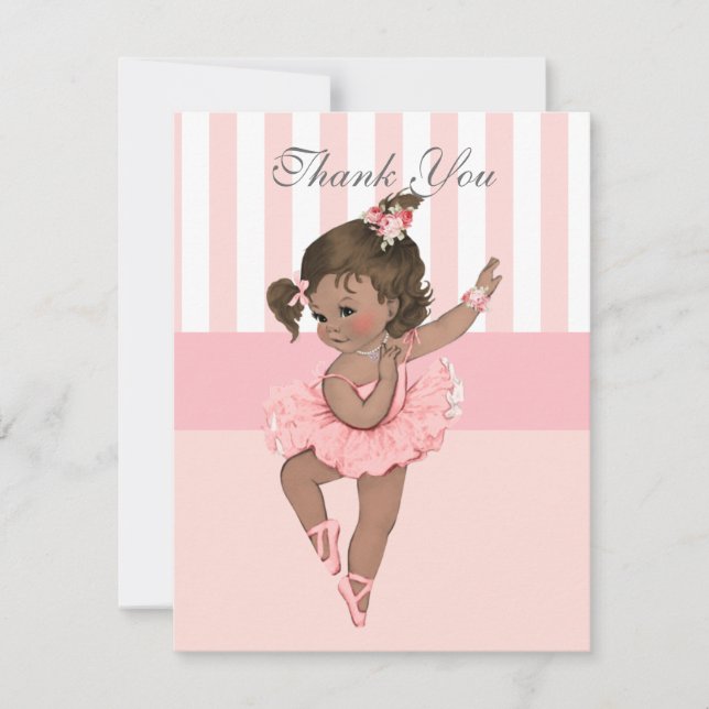 Ballerina Pink Tutu Stripes Flowers Lace Thank You Card (Front)