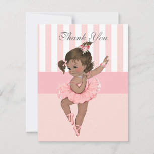 Ballerina Pink Tutu Stripes Flowers Lace Thank You Card