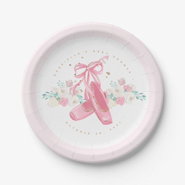 Ballerina Pointe Shoes Baby Shower Paper Plate (Front)