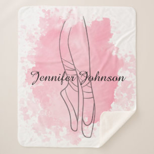Ballerina Pointe Shoes Pink Watercolor Sherpa Blanket