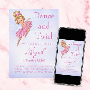 Ballerina Pretty Pink, Purple Ballet Dance Party Invitation