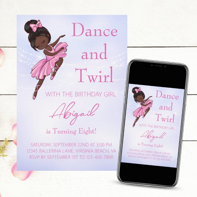 Ballerina Pretty Pink, Purple Ballet Dance Party Invitation (Creator Uploaded)
