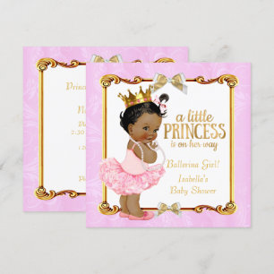 Ballerina Princess Baby Shower Pink Gold Ethnic Invitation