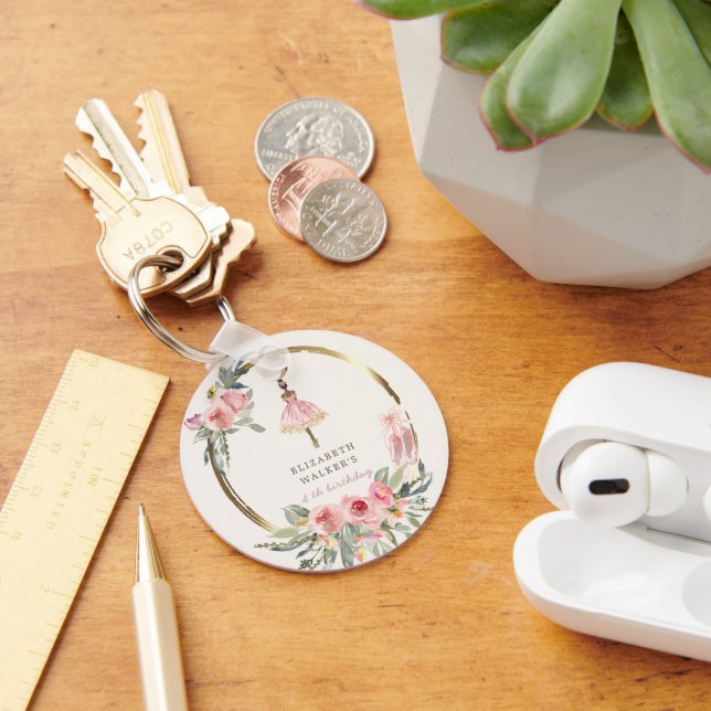 Ballerina Princess Floral Blush Birthday Keychain (Desk)