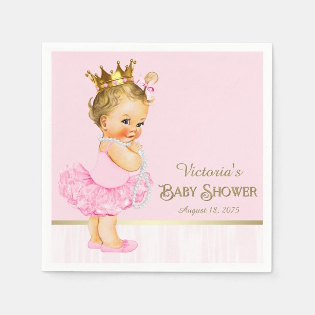 Ballerina Princess Pink Gold Baby Shower Napkin (Front)