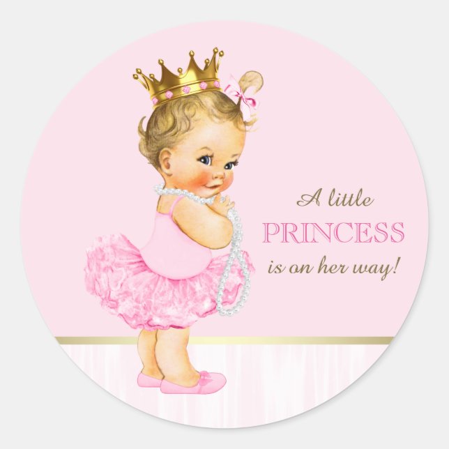 Ballerina Princess Tutu Pearls Baby Shower Classic Round Sticker (Front)