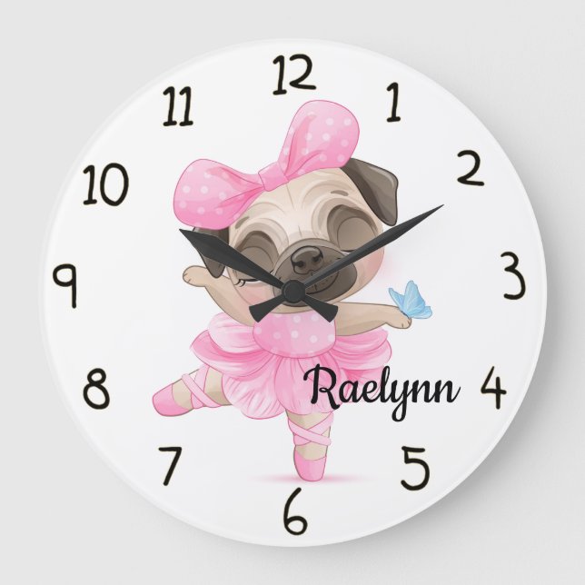 Ballerina Pug Large Clock (Front)