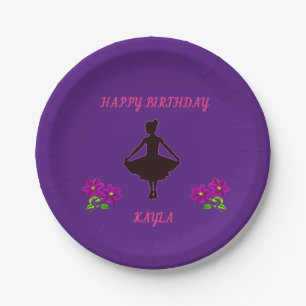 Ballerina purple birthday paper plate, custom name paper plate