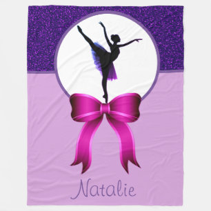Ballerina Purple Glitter and Bow Fleece Blanket