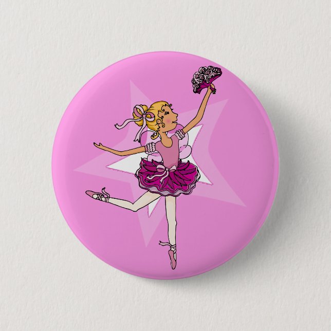 Ballerina purple pink blonde girl star button (Front)