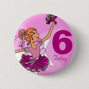 Ballerina purple pink ginger girl birthday button