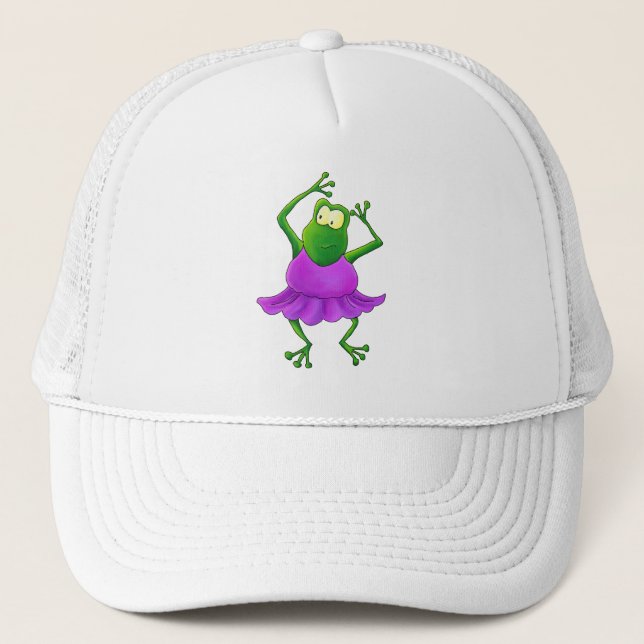 Ballerina Purple Tutu Dancing Frog Trucker Hat (Front)