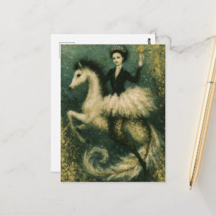Ballerina Queen on Her Mermaid Seahorse Postcard