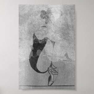 Ballerina Red Hair Woman Body Silver Black Gray Poster