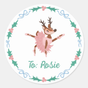 Ballerina Reindeer and Bows Christmas Classic Round Sticker