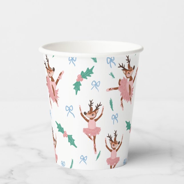 Ballerina Reindeer and Bows Christmas Paper Cups (Front)