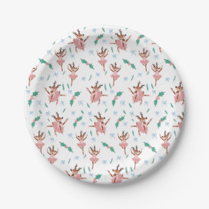 Ballerina Reindeer and Bows Christmas Paper Plate