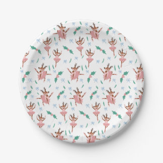 Ballerina Reindeer and Bows Christmas Paper Plate