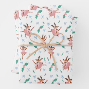 Ballerina Reindeer and Bows Christmas Wrapping Paper Sheet