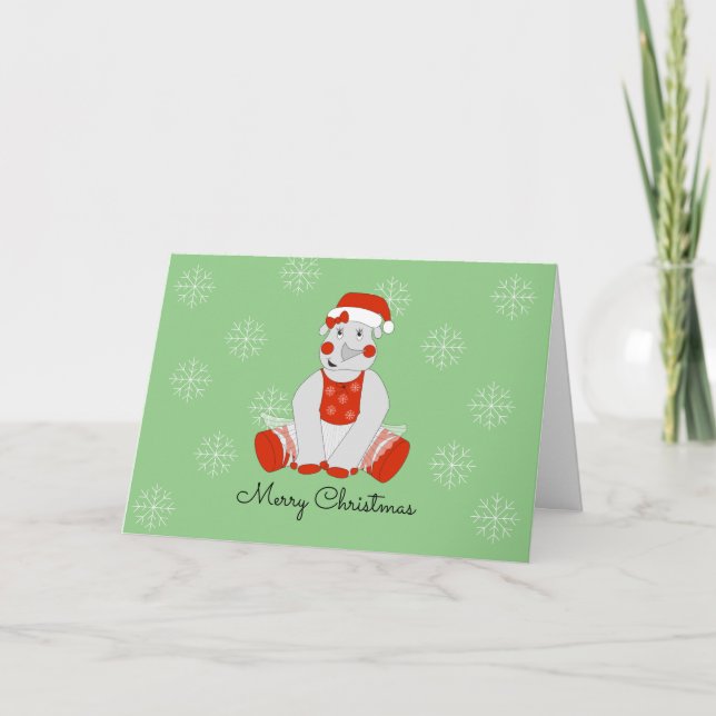 Ballerina Rhino Snowflakes Christmas Holiday Card (Front)