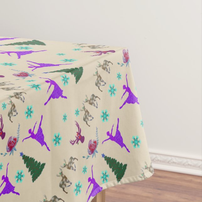 Ballerina Roses Deer Holiday Art  Tablecloth (In Situ)