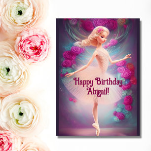 Ballerina Roses Floral Pink Ballet Happy Birthday Card