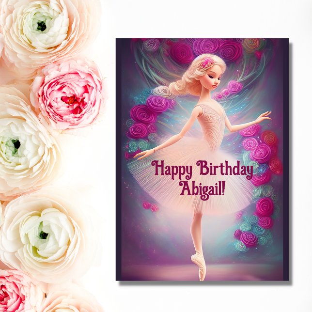 Ballerina Roses Floral Pink Ballet Happy Birthday Card (Creator Uploaded)