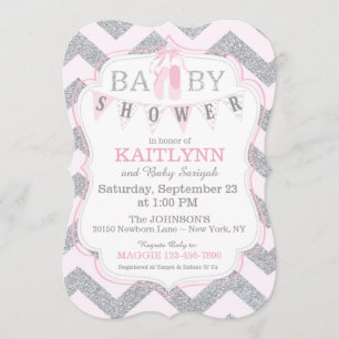 Ballerina Shoes and Chevron Print Baby Shower Invitation