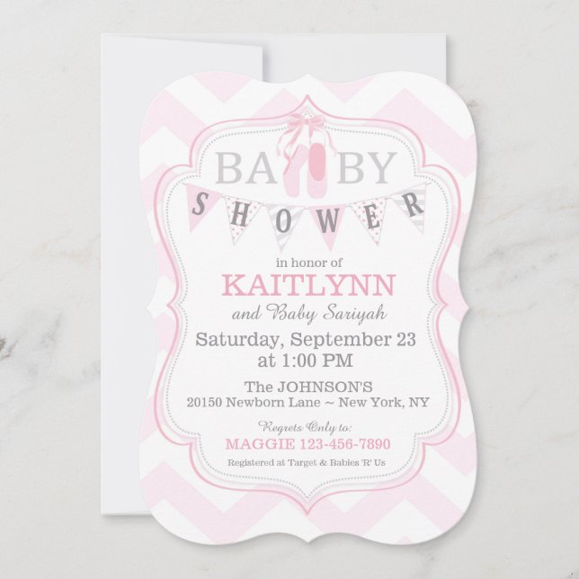 Ballerina Shoes and Chevron Print Baby Shower Invitation (Front)