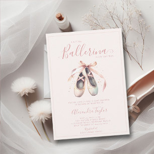 Ballerina Shoes Pink Blush Gold Baby Girl Shower Invitation