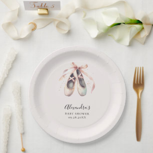 Ballerina Shoes Pink Bow Gold Baby Girl Shower Paper Plate