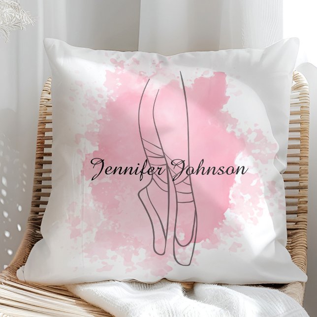 Ballerina Shoes Pink Watercolor with Name  Cushion (Creator Uploaded)