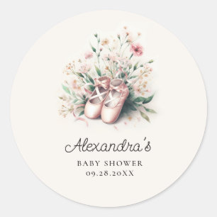 Ballerina Shoes Pink Wildflowers Baby Girl Shower Classic Round Sticker