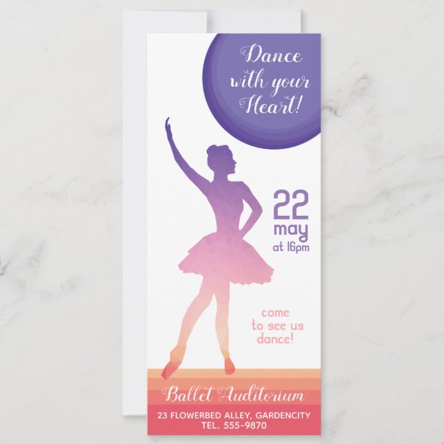 Ballerina silhouette ballet recital dance school invitation (Front)