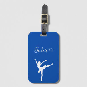 ballerina silhouette  cobalt  blue & white luggage tag