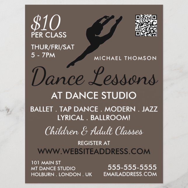 Ballerina Silhouette, Dance Lesson Advertising Flyer (Front)