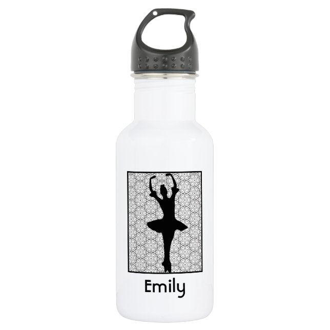 Ballerina Silhouette on a Heart Mandala Pattern 532 Ml Water Bottle (Front)