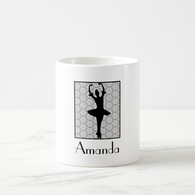 Ballerina Silhouette on a Heart Mandala Pattern Coffee Mug (Center)