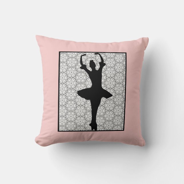 Ballerina Silhouette on a Heart Mandala Pattern Cushion (Front)