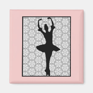 Ballerina Silhouette on a Heart Mandala Pattern Magnet
