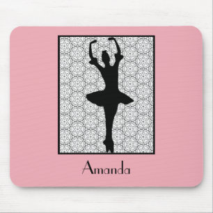 Ballerina Silhouette on a Heart Mandala Pattern Mouse Mat