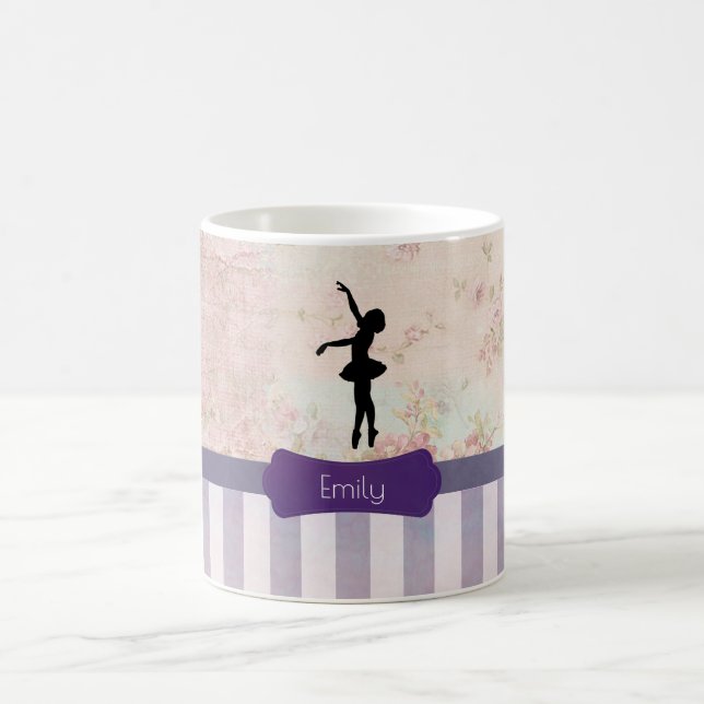 Ballerina Silhouette on Elegant Vintage Pattern Coffee Mug (Center)