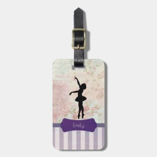 Ballerina Silhouette on Elegant Vintage Pattern Luggage Tag