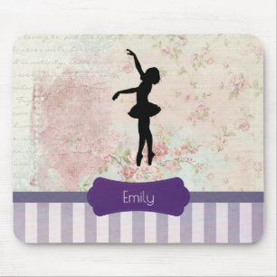 Ballerina Silhouette on Elegant Vintage Pattern Mouse Mat