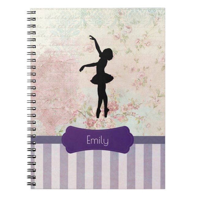 Ballerina Silhouette on Elegant Vintage Pattern Notebook (Front)