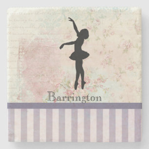 Ballerina Silhouette on Elegant Vintage Pattern Stone Coaster