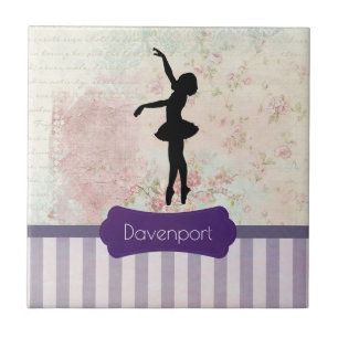 Ballerina Silhouette on Elegant Vintage Pattern Tile